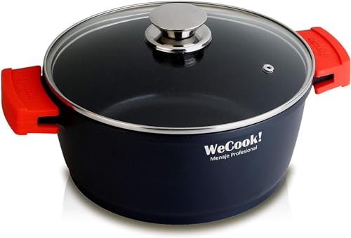 WECOOK! Ecostone Casseruola Alta, Induzione, Coperchio di Vetro 16cm, Antiaderente XTRA DUPONT Ecologico senza PFOA, Alluminio Fuso, 5mm di Spessore, Maniglie in Silicone, Vitroceramica, Gas, Forno