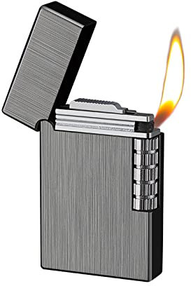 Soft Flame Feuerzeug, Traditionelle Flamme Zigarrenfeuerzeug mit Einstellbarer Flamme Zifferblatt, vertikale Zündung Roller, Metall Zeichnung Feuerzeug (Black)