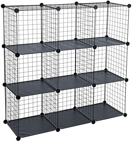 ESTEXO Regalsystem Steckregal DIY Regal 9 Fächer Gitter Metall Würfelregal Stufenregal Schwarz