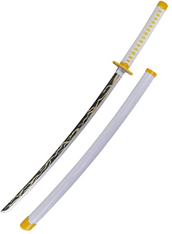 AMONT - Katana Decorativa Giapponese in Bambù - Modello Agatsuma Zenitsu - Serie Anime Demon Slayer | 105 cm - Replica Autentica in Legno per Esposizione o Allenamento | EYM