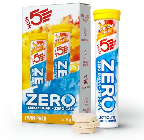HIGH5 ZERO Elektrolyte Ohne Zucker - Hydration Helper, Für Mehr Leistung und Wohlbefinden - Potassium Calcium Magnesium Brausetabletten - Tropisch, 40 Elektrolyte Tabletten (2 x 20 Stück)