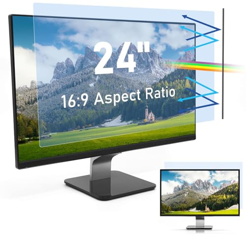 SOPPY Protector de pantalla con filtro antiluz azul para monitor de ordenador de 24 pulgadas, pantalla de monitor de filtro de luz azul extraíble, protector de pantalla, protección ocular, antiluz