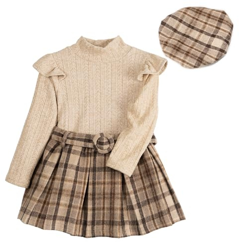 Miipat Baby flicka kläder långärmad höst vinterkläder set barn toppar med minikjol set flicka klänning, Kameler, 5-6 ans
