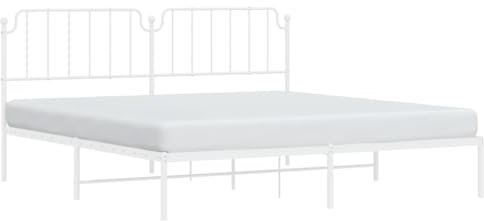vidaXL Robust Metal Bed Frame with Supportive Headboard, Powder-Coated Steel Construction, Ideal for Bedroom Decors, 193x203 cm Mattress Foundation