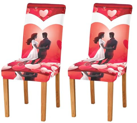 JUMBEAR Coppie coprisedie per San Valentino, per sala da pranzo, 2 pezzi, elasticizzato, rimovibile, lavabile, coprisedia decorativo