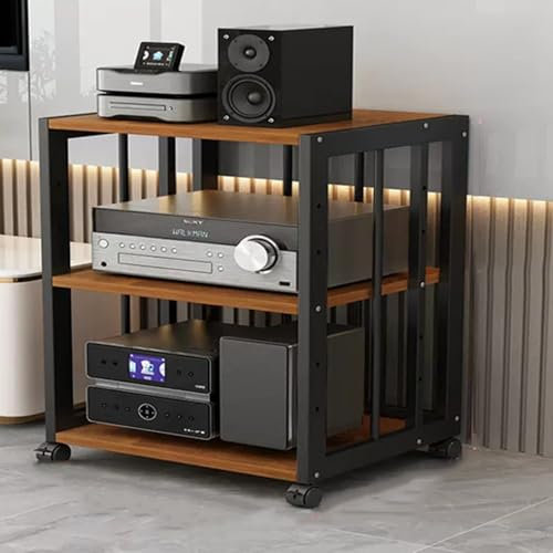 ZIUSFAC Audio Meuble Rack HiFi Appareils DAC Armoire De Composants Support AV Media Meuble Chaine 2/3/4/5 Couches Tour De Support Audio avec Étagères Réglable - Blanc(Black+Oak,3 Tier)