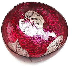 Hiseng Key Bowl,Hand Painted Natural Coconut Bowls,Leaf Print Decorative Bowl,Key Bowl for Hallways,Storage Bowl for Jewellery,Nuts,Candy (Pink)