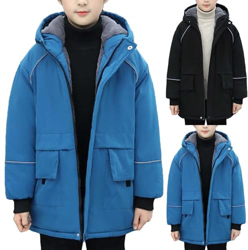 Kids Girls Boys Ski Jacket Warm Fleece Lined Jacket Winter Coat Snowboarding Jackets Outdoor Kids Parka Coat Kids Casual Solid Jacket Windbreaker (Black, 14-15 Years)
