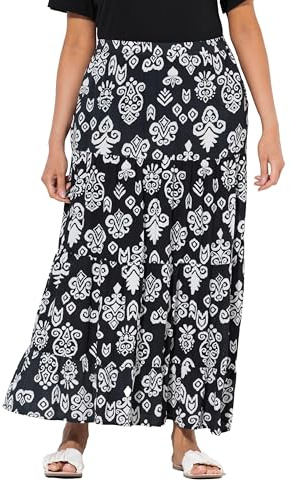 Ulla popken damer stora storlekar överdimensionerade plus size volankjol, svart, 62-64