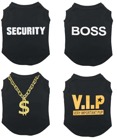 4-Teilige Hundehemden Kleidung 4pcs T-Shirt für Kleinen Hund Atmungsaktive Sicherheit VIP Boss Gold Halskette Hemden Kühle Sommer Baumwolle Weste Welpen Mittlere Katze