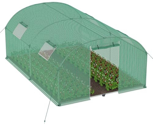 LZQ Foliengewächshaus für Garten 3x4x2 m Gewächshaus UV-beständig & Winterfestes Gewächshaus 12 ㎡ Folientunnel Tomatenhaus mit Fenstern, Tür & Verstärktem Rahmen, Grün