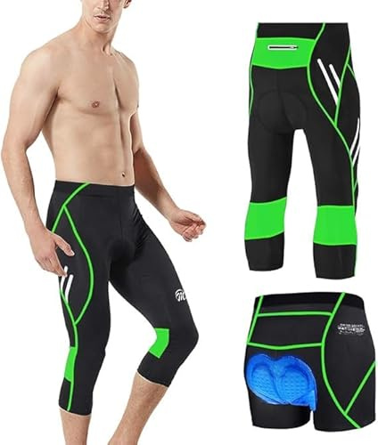 MEETWEE Pantaloni da Ciclismo da Uomo, 3/4, a Compressione, da Ciclismo, da Uomo, Elasticizzati, Traspiranti, in Spugna 3D