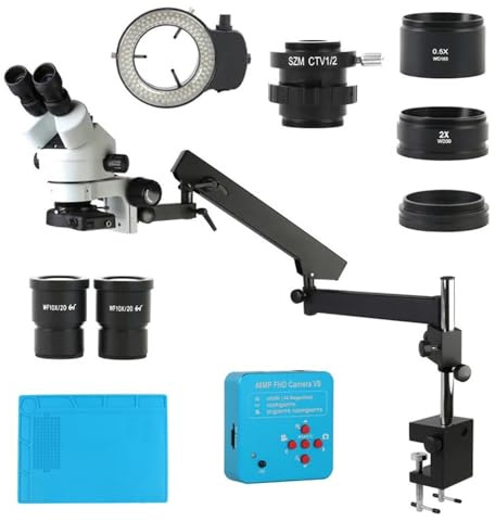 Kit de accesorios para microscopios Microscopio estéreo trinocular parfocal con brazo articulado, soporte de abrazadera, cámara de vídeo USB, HDMI, 2K, 48 MP, tipo B, columna de 25 mm, enfoque simultá