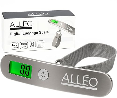 Alleo Luggage Weight Scale for Travel 110lbs - Precise Luggage Scale Travel Digital, Portable Handheld Bag Weigher with Backlit LCD, Battery Included, Compact for Airport, Cruise & Carry-On