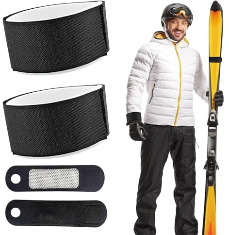KARELLS 2 Piezas Correas de Esquí Ajustables, 45x5 cm Correas Sujeción Esquí, Loop con Almohadillas Protectoras de EVA para Esquís, para Tablas y Bastones, Deportes de Invierno