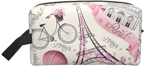 90's Cup Design Print Storage Bag - Kit da toilette per rasatura Dopp, borse cosmetiche da viaggio, organizer da imballaggio, custodia portatile, Parigi Torre Eiffel Fiore, taglia unica