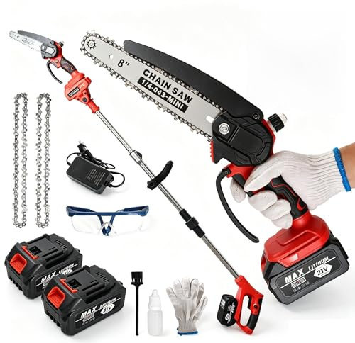 4 in 1 Potatore Telescopico a Batteria 8 Pollici, Motore Brushless Cesoie Elettriche a Batteria, Mini Motosega a Mano con Testa Girevole 90°, 2x2000mAh per Giardinaggio e Taglio Ad Alto Fusto