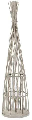 ECD Germany Lykta i Bambu 91 cm med Handtag, Glasinsats och LED Ljus­slinga, Boho Stormlykta i Flätad Bambu Träfärg, Ljushållare för Inomhus och Utomhus Dekoration för Trädgård Balkong och Vardagsrum