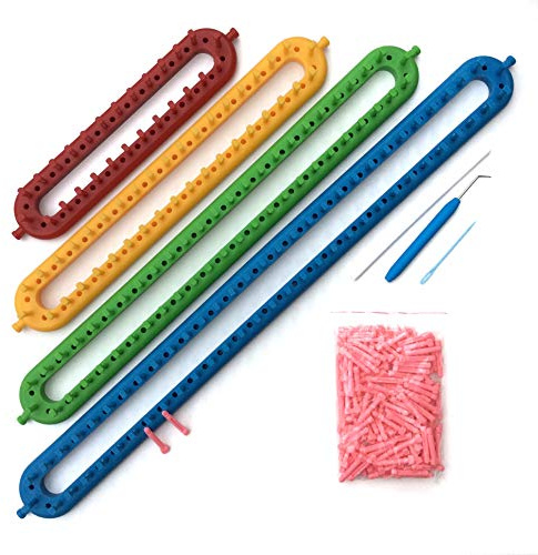 KnitUK Långa stickade vävstolar set med 4. med rosa extra pinnar som ska monteras.