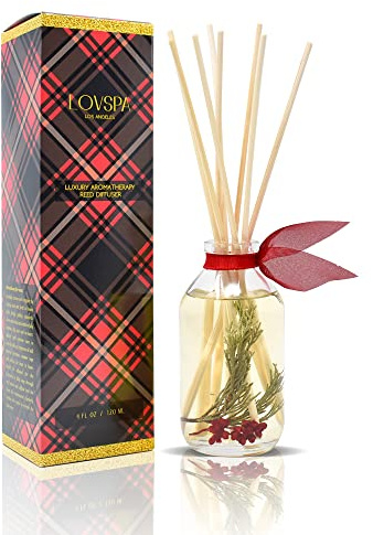 LOVSPA Reed Diffuser Set, Joy Winterberry Spruce Scented Oil Diffuser with Sticks, Home Fragrance Accessories for Bathroom Shelf Decor, Aroma Diffusers for Home or Office Desk, USA Made