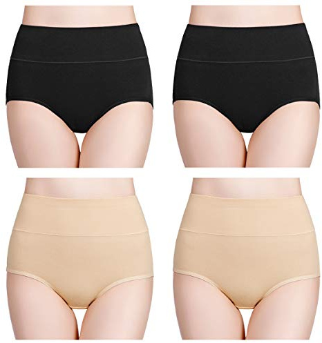 wirarpa Bragas Mujer Algodón Talle Alto 4 Pack Negro Albaricoque Talla L