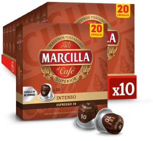 Marcilla Cápsulas de Café Intenso | Intensidad 10 | 200 Cápsulas Compatibles Nespresso (R)* - Amazon Exclusive
