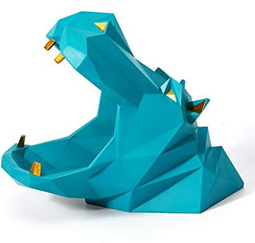 Amoy-Art Plato de Caramelos Dulces Tarro de Galletas Hippo Figura Decorativa Modern Escultura Arte Animal Regalo Interior Estatua Resina Azul 20cm
