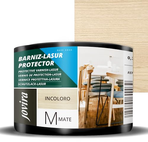 JOVIRA PINTURAS BARNIZ-LASUR Protector MATE al Agua |375 ML| Protege, decora y embellece todo tipo de madera. (375 Mililitros, Incoloro) H-7