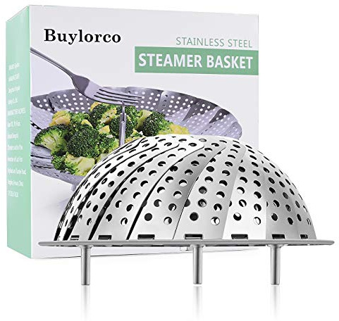 Buylorco Steamer Basket Stainless Steel Folding Vegetable Steamer Insert Steamer Cookware for Veggie Seafood Cooking (Large)