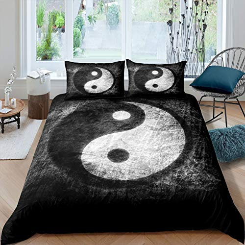 Yin Yang Bettwäsche Set 135x200cm für Mädchen Boho Trippy Psychedelic Kunst Betten Set Klatschmuster Bettbezug Set Traditionelles Ying Yang Thema 2St