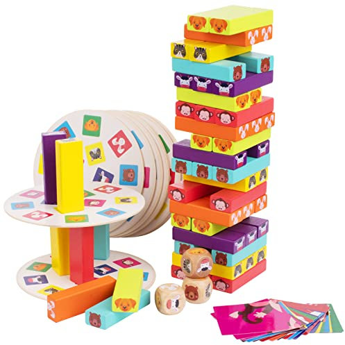 Dilpeak Holz Spielzeug ab 3 Jahre, Wackelturm Kinderspielzeug ab 3 Jahren, Pädagogisches Spielzeug, Holzspielzeug Stapelspiel, Turm Brettspiele, Geschenke für Mädchen und Jungs von 3 bis 9 Jahren