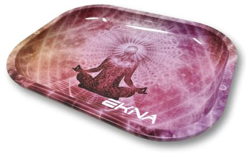 EKNA Dreh Tablett - 18x14x1,6cm - Roll Tray Set - Tabak Tray - Verschiedene Designs (Meditation)