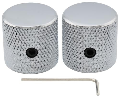 Musiclily Pro 1/4 Stahl Fein Rändel Potiknopf Flache Top Knobs mit Schraubbar Universeller Fitting für E-Gitarre oder Bass, Chrom (2 Stück)