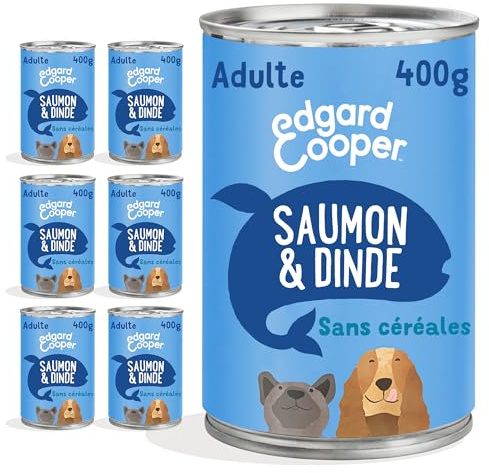 Edgard & Cooper Pâté Pour Chien, (Saumon & Dinde, 400g x 6), Sans Céréales, Viande et poisson frais et protéines de qualité, Vrais ingrédients pour chiens, Hypoallergénique, Sans sucres ajoutés