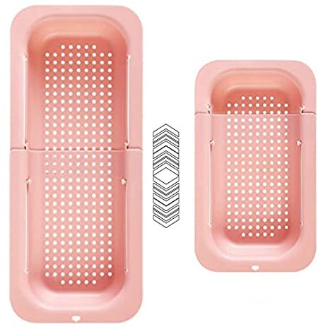 Passoire de cuisine à évier, Passoire Pliable et Réglable, Egouttoir de Cuisine, Vaisselle, Légumes, Fuits, Essentiels de Cuisine, Support de Séchage pour évacuer L’eau (Rose)