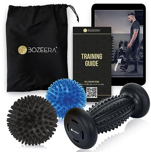 Juego de Masaje de Pies | Rodillo Fascitis Plantar | 1X Rodillo Masaje Pies, 2X Pelota Pinchos | Pelota Fascitis Plantar para Alivio del Dolor