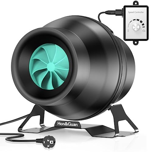Hon&Guan Ventilador de tubo regulable de 100 mm con regulador, ventilador de tubo en línea, fuerte presión del viento, 945 Pa, IP44, resistente al agua con enchufe de la UE (ISO1940 clase G6.3