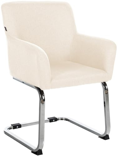 CLP Silla De Comedor Puka Tapizada En Polipiel o Tela I Silla Cantiléver con Reposabrazos, Respaldo & Base Cromada, Color:Crema, Material:Tela