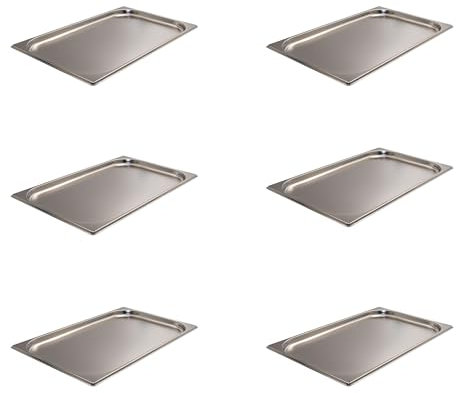 AcMax Gastronorm Lot de 6 récipients gastronormes GN 1/1 en acier inoxydable 2,5 l Profondeur 20 mm