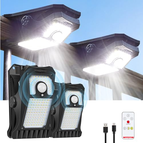 LIFENGSOLER Solar Motion Sensor Lights Outdoor, Clip on Solar Lights Outdoor Waterproof, High Bright Solar Powered Security Lights for Outside Fence Chain Link Camping (2, 118 LED)