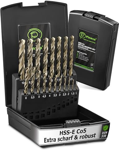 Pinava® Metallbohrer Set HSS Cobalt Pro [Extra Scharf & Robust] 19tlg. Profi Bohrer für Edelstahl, Stahl, Eisen etc. - Präzise Edelstahlbohrer selbstzentrierend, 1-10mm, 0.5mm Schritte