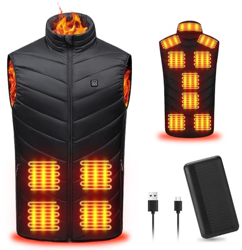 Tiazhan Chaleco Calefactable, Beheizbare Weste con Powerbank/9 Zonas, Chaqueta Calefactable Ligera y Recargable, Chaqueta Calefactable Iteligente, para Hombre/Mujer