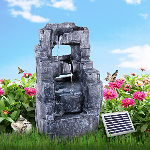 Fuente Solar Decorativa para Jardín con Cascada, Luz y Bomba de Agua - Baño para Pájaros y Estanque