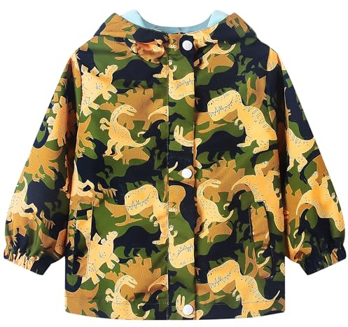 Domueay Coupe Vent Impermeable Enfant Veste Pluie Blouson, 2-10 Ans | Fille Garçon Léger Imperméables Vêtements avec Capuche, Manche Longue Zippée Doublé Manteaux, Printemps Automne Manteau Sport