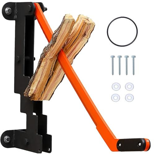 Cortadoras de Troncos, Cortador de troncos manual, Separador de Madera de Mano, divisor de madera manual de acero al carbono, soporte de pared para leña, herramienta para cortar madera (Orange)