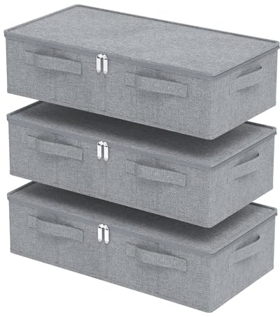 ENUMAIL 3 Piezas Bolsa de Almacenaje Plegable Bajo la Cama con Asa, Cajas de Almacenamiento de Tejidos con Mango, Para Colchas, Ropa, Mantas y Zapatos, 60×30×15cm, Gris