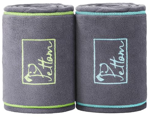 PETTOM Serviette Chien Microfibre Lot de 2, Super Absorbante et Séchage Rapide, Microfibre 400 g/m² avec Poches, Textiles Accessoires Chien pour Bain Pluie Plage, 130 x 75 cm