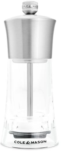 Cole & Mason Bromley Pepper Mill, Ceramic Mechanism with Adjustable Coarseness, Acrylic/Stainless Steel Pepper Grinder, 150mm, Lifetime Mechanism Guarantee