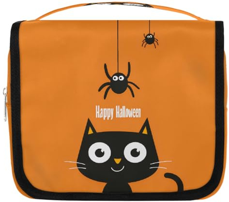 Trousse de toilette à suspendre avec motif chat mignon et araignée - Trousse de toilette de voyage pour cosmétiques et accessoires de maquillage - Sac de douche étanche pour femmes, filles, enfants,