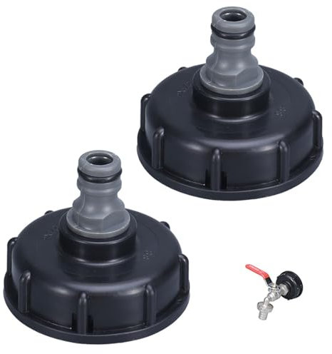 2 Pieza Adaptador Grifo Manguera Deposito Agua 1000 Litros,Adaptador de Depósito Ibc Water Tank Conector de Tanque,Conexión Contenedor Tapa S60×6 Plastico Conector Tapon Garrafas Cubierta,para Tapón